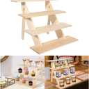 ZYP 4 Tier Wood Cupcake Display Stand,Retail Cookie Display Riser,Rustic Tiered Table Display Stand for Vendors Home Wedding Party,Nature