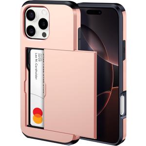 harusaki iPhone 16 Pro Wallet Case with Hidden Card Slot - Wireless Charging Compatible iPhone 16 Pro Case with Card Holder for Women and Men (Pink Gold)