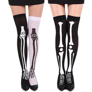 Geyoga 3 Pairs Thigh High Stockings for Women Skeleton Spooky Socks Over Knee Long Socks for Halloween Cosplay