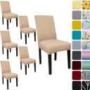 Dining Room Chair Covers Set of 6, Stretch Solid Color Parsons Chair Slipcovers Spandex Removable Washable Kitchen Chair Protector Cover for Dining Room, Hotel, Ceremony (Khaki)
