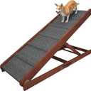 Dog Ramp for Bed, Couch, Car, Folding Pet Ramps Adjustable Wooden Dog Ramp, 39.75 x 14 inches, 5-Height Settings, Non-Slip Surface, Foldable Design with Handle