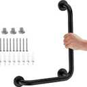 L-Shaped Angled Grab Bar 12x16 Inch Matte Black Anti-Slip Knurled Shower Handles Wall Mount, Stainless Steel Shower Bars for Seniors Injured Balance Support, Handicap Grab Bars for Bathtubs & Showers