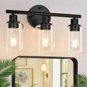 Zarbitta 3-Light Bathroom Light Fixtures, 17.23" Black Modern Vanity Lights with Clear Glass Shade, Bathroom Wall Lamp for Mirror Kitchen Living Room Hallway Cabinet Porch