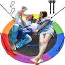Trekassy 60" Large Saucer Tree Swing for Kids Adults 900D Oxford Waterproof with 2pcs Hanging Straps-Rainbow