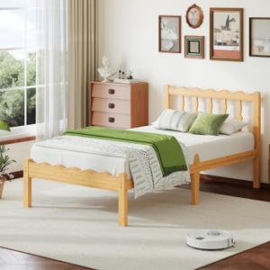Bamboo Twin XL Bed Frame with Headboard, 14 inch Solid Wood Platform Bed Frames Twin XL Size with Metal Slats, No Box Spring Needed, Easy Assembly, Noise Free