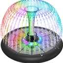 Solar Fountain UFO Style, 2025 Upgrade 5W Glass Panel Solar Water Fountain, Outdoor Solar Bird Bath Fountains with 4000mAh Battery, Color Led Lights, 7 Nozzles for Garden, Pool, and Koi Pond