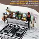 Meangood Spice Rack Shelf for Kitchen Stove, Over the Stove Shelf with 4 Hooks Extra Storage Countertop, Rustic Wood & Solid Metal Commbined Stove Shelf for Storage Seasoning, Easy to Assemble