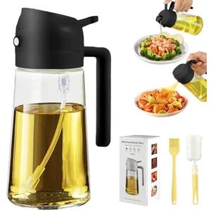 PLAPITATE Oil Dispenser for Kitchen, 2 in 1 Olive Oil Sprayer, Olive Oil Dispenser Spray Bottle with Brush, Oil Sprayer for Cooking for Air Fryer, Barbecue, Salad 16oz/470ml (Black)