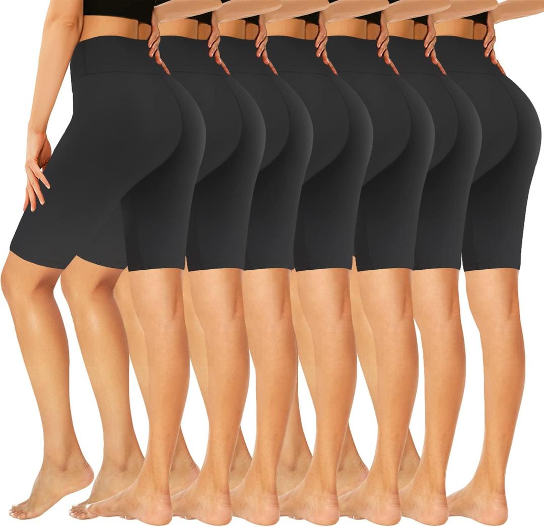 GROTEEN 7 Pack High Waisted 8'' Biker Shorts for Women - Buttery Soft Black Workout Yoga Running Spandex Yoga Shorts, XXL