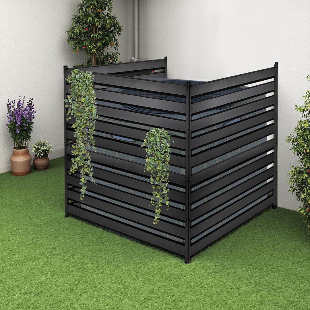 42" H x 38" W (3-Panels) Air Conditioner Fence Screen Trash Can Privacy Fence Panels, Suitable for Pools and Yards, no Digging Required，Black Privacy Panel
