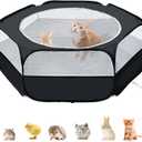 XIRGS Small Animal Playpen, Pet Playpen for Cat/Rabbit/Hamster/Guinea Pig/Bunny/Ferret/Kitten Toys Chick Brooder Box Cage Tent Pop Up Play Pen with Cover, Portable Play Yard Indoor Outdoor Waterproof (Black)