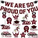 Pre-Strung Red and Black Glitter We are So Proud of You Graduation Banners, 2026 Graduation Hanging Swirls for Congratulation Graduations Party Supplies