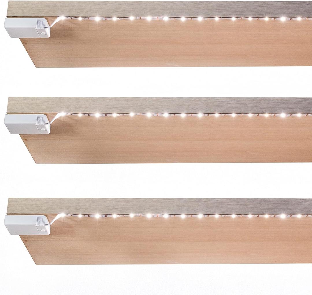BestLuz Battery Powered LED Strip Lights, Wireless LED Strip Lights 40 inch x 3 Pack for Kitchen Under Cabinet Lighting, Shelves, Under Counter, Closet, Cordless Click Light, Neutral White 4000K