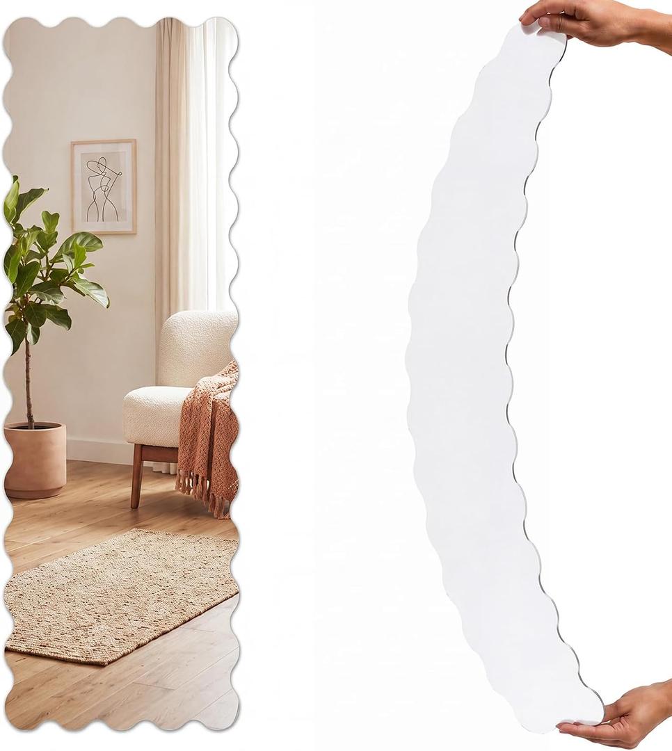 Leinuosen Full Length Acrylic Wall Mirror,Self Adhesive, 40" x 10", Scallop