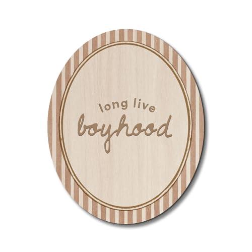Dilemat Boy Nursery Oval Wall Art Decor,Long Live Boyhood Boys Room Wall Decor,Neutral Striped Wooden Hanging Decor for Kids Boys Toddler Nursery Room Bedroom Playroom