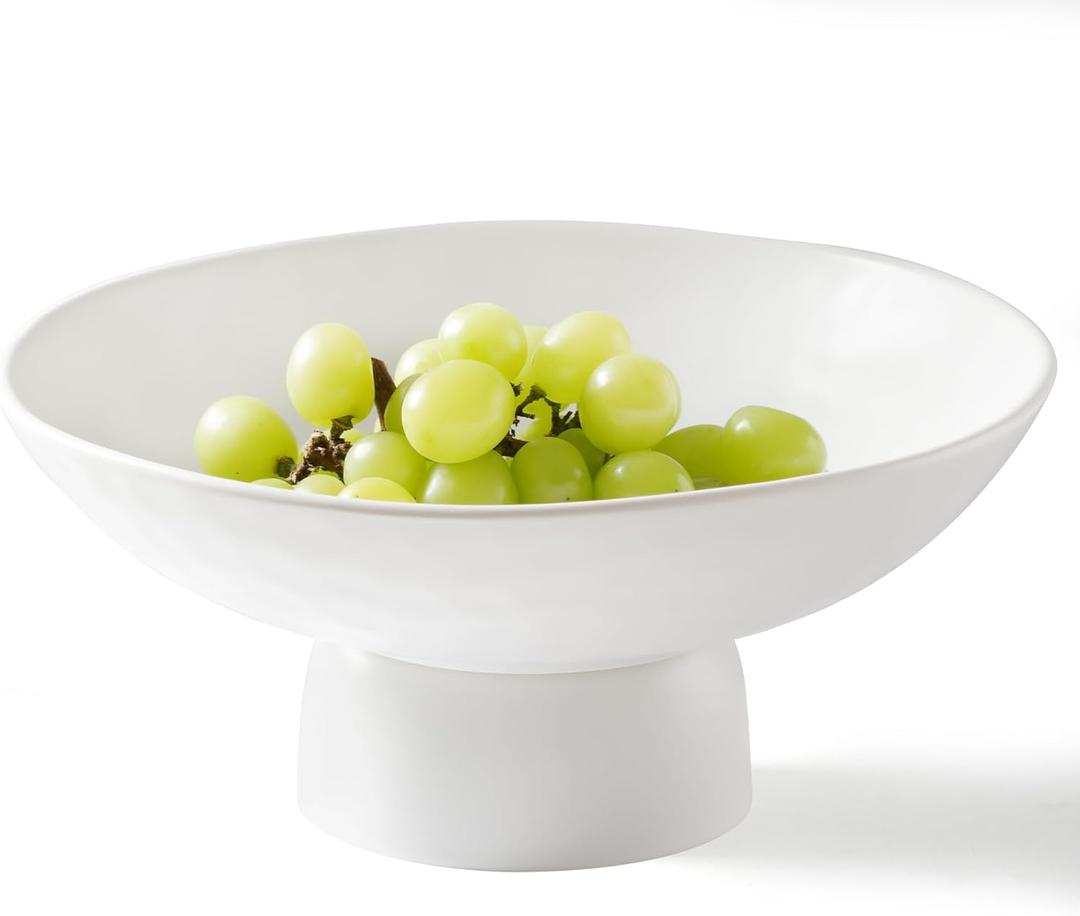 Onniyor 10 Inch Ceramic Fruit Bowl with Stand for Kitchen Counter, Large Serving Bowl for Dining Table, Modern Decorative Bowl for Home Decor & Gift, Elegant Versatile Vegetables Holder Storage, White