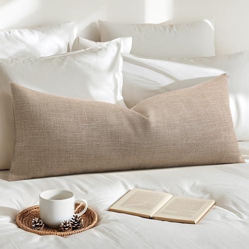 OTOSTAR Linen Throw Pillow Cover Set of 1 Decorative Long Lumbar Pillowcase Rectangle Cushion Cover 14x36 Inch for Home Decor Sofa Bedroom Car 35 x 90CM Light Coffee