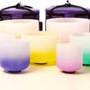 Leize Chakra Tuned 432hz Set of 7 Gradient Color Quartz Crystal Singing Bowls 6-12 inch with Heavy Duty Carrying Cases and Singing Bowl Mallets