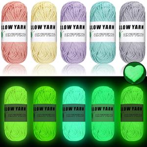 WILLBOND 5 Rolls Glow in The Dark Magic Yarn Luminous Neon Crochet Yarn for Crocheting DIY Knitting Glow Fingering Sewing Supplies for Crafts Sewing Party 54.7 yd Per Roll (Vivid Colors)