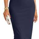 ZESICA Women's Summer Short Sleeve Bodycon Midi Dress 2026 Spring Elegant Formal Wedding Guest Cocktail Party Dresses (Blue, L)