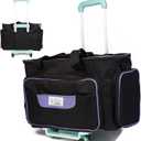 Athena's Rolling Sewing Machine Case with 4 Wheels, Sewing Machine Carrying Case, Black with Purple Trim, Detachable Rolling Dolly, Multiple Storage Compartments, Standard Size (Jet Black)