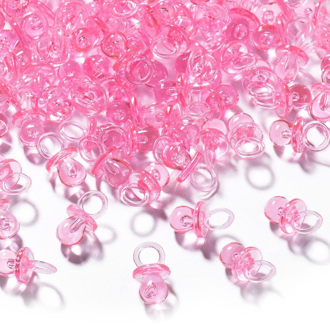 150 Mini Acrylic Pacifiers for Baby Shower Game, 0.86 Inch Bulk Gender Reveal Party Favors Table Decoration (Pink)