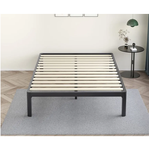 MAF 14 Inch Queen Platform Bed Frames with Wooden Slats, Black 3500 Lbs Heavy Duty Metal Bed Frame with Anti-Collision Round Legs, No Box Spring Needed, Easy Assembly