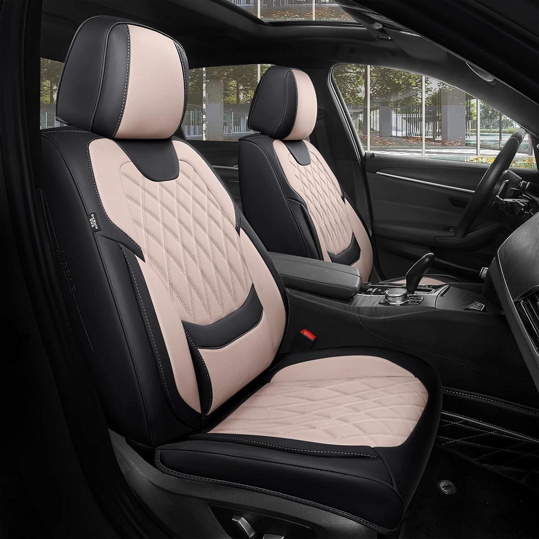 FREESOO Car Seat Covers Faux Leather Universal Fit, Black-Beige, Full Set
faux nappa leather seat covers, waterproof breathable, full set lumbar support, front rear covers, fit sedans suvs pickups