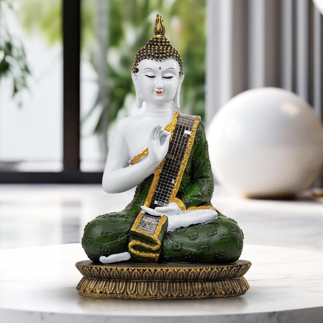 Accent Collection HZ Small Prayer Buddha Statue, 11" Decorative Desk Sculpture Home Office Decoration, Living Room Table Shelf Ornament, Spiritual Gifts