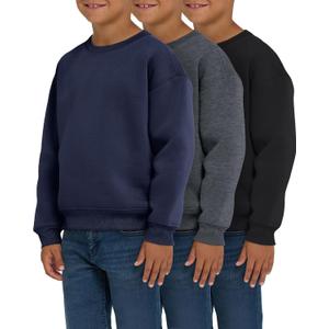 PURE CHAMP 3 Pack Boys Sweatshirts Long Sleeve Boy Crewneck Relaxed Soft Essentials Teen Pullover Sweaters For Youth Kids (Large, Black, Navy, Charcoal)