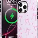 Fiyart Designed for iPhone 16 Pro Case Cute Trendy Aesthetic Bow Pattern Compatible with MagSafe Checkered for Women Girls Hard Phone Shockproof Cover 6.3",Pink Ribbon Bowknot