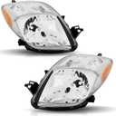 Headlights Assembly Pair for 2007 2008 Toyota Yaris Hatchback Headlamps Head Lights Replacement Driver and Passenger Side,Chrome Housing Amber Reflector