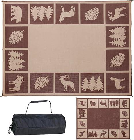 Stylish Camping 226097 6-feet by 9-feet Reversible Mat, Plastic Straw Rug, Large Floor Mat for Outdoors, RV, Patio, Backyard, Picnic, Beach, Camping - Hunter Mat (Brown/Beige)