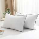 BPC Luxury Hotel Goose Feather Down Pillows Queen Size Set of 2, Medium Firm Bed Pillows for Sleeping, Organic Cotton Cover, Soft Yet Supportive Down Alternative Surround, RDS Certified, White 20"x30"