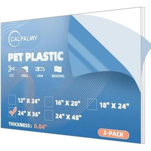 (3 Pack) PET Sheet Panels - 24 x 36 x 0.04 Plexiglass-Quality Lightweight and Shatterproof Glass Alternative Perfect for DIY Sneeze Guards, Face Shields, Railing Guards, and Pet Barriers