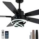 Bella Depot 52" Modern Black Ceiling Fan with Light and Remote, Chandelier Fan Light for Living Room Bedroom Office Indoor Patio