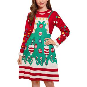 BesserBay Girls Christmas Crew Neck Long Sleeve Knit Sweater Dress 4-12 Years