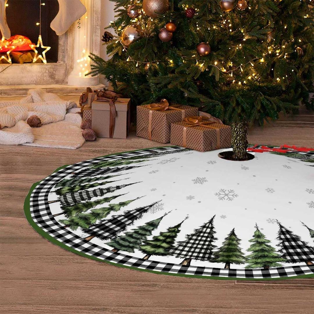 Christmas Tree Skirt Buffalo Plaid Xmas Tree Skirts Mat Rustic Vintage Farmhouse Christmas Decoration for Merry Christmas Holiday Party Indoor Outdoor (Green Buffalo Plaid, 36in)