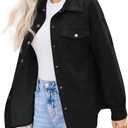 Women Shacket Jacket with Pockets Casual Fall Coat Long Sleeve Shirts Button Down Collared Winnter Clothes (Medium, Black)