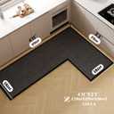 L Shape Kitchen Mat, Anti-slip Corner Kitchen Mats for Floor, 1 Piece L Shape Rug, Absorbent Runner in Front of Sink, Washable Floor Rugs for Home,Kitchen,Office(Black/Grey Left-L,4'11" x 3'3")