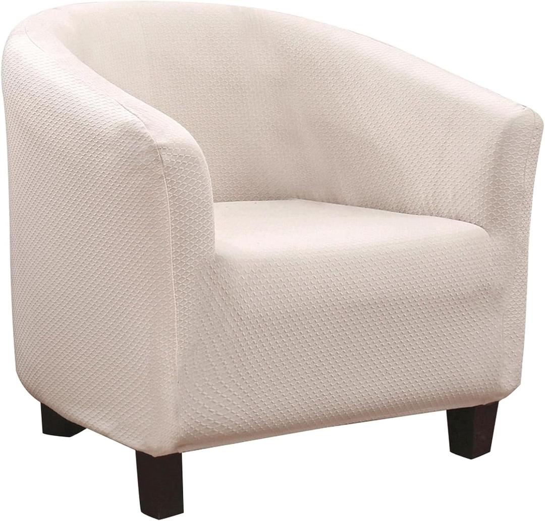 SearchI Club Chair Slipcover Stretch Barrel Chair Covers Jacquard Tub Chair Slipcovers Spandex Armchair Sofa Cover Removable Couch Furniture Protector Arm Chair Cover for Living Room(Fabric-Beige)