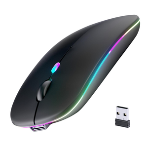 Wireless Bluetooth Mouse, Rechargeable, LED, Silent, Ultrathin Design (Bluetooth 5.2 and 2.4GHz USB Receiver) | Portable Computer Mouse for Laptops, iPads, MacBooks and Apple Devices (Black)