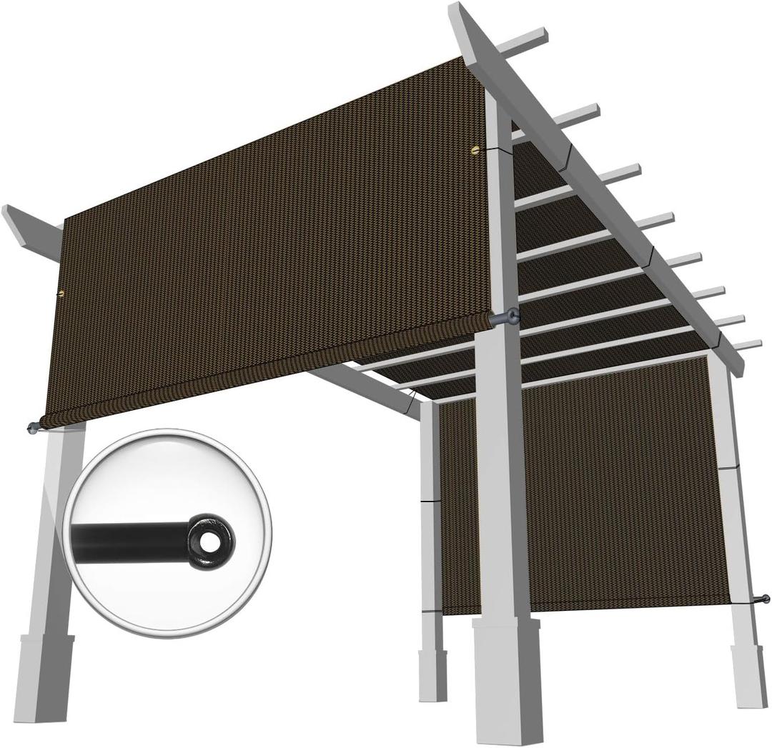 Windscreen4less 8 x 16 Universal Replacement Shade Cover Canopy for Pergola Patio Porch Privacy Shade Screen Panel with Grommets on 2 Sides Includes Weighted Rods Breathable UV Block Brown