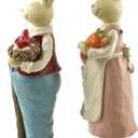 Easter Bunny Decorations Couple Rabbit Holding Bird Chutes and Carrot, Hand-Painted Crafts Statue, Spring Easter Bunny Figurine-9''H