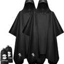 SaphiRose Hooded Rain Poncho Waterproof Raincoat Jacket for Men Women Adults (One Size, Black 2-pack)
