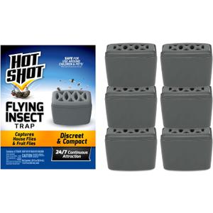 Hot Shot Flying Insect Trap, Discreet, Hassle-Free Trap Attracts, Captures House Flies and Fruit Flies, 24/ 7 Continuous Attraction, No Plug-in Or Electricity Needed, 6 Count