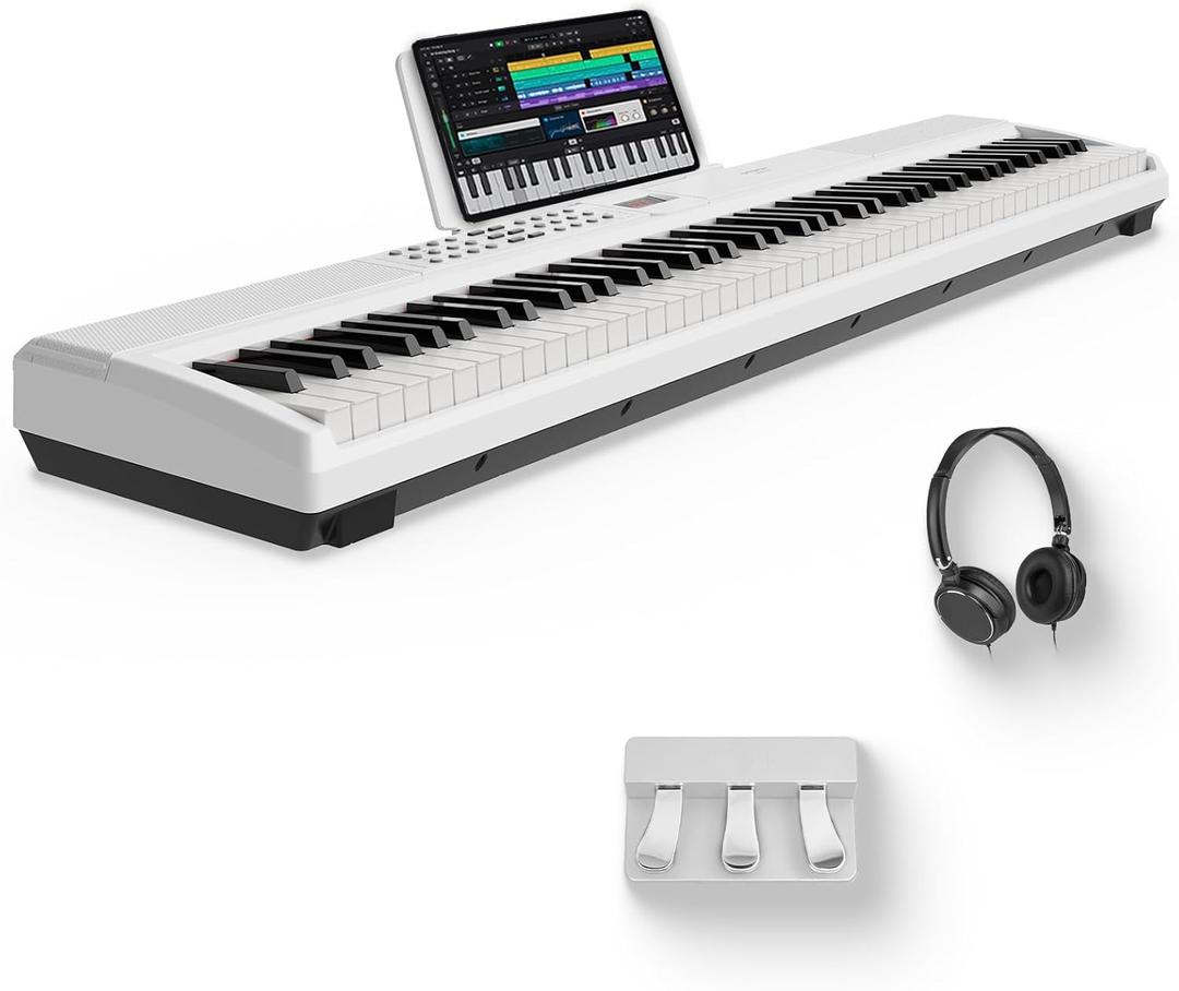 STRICH 88 Keys Weighted Keyboard with Sustain Pedal, Hammer-Action Digital Piano, 2x15W Built-In Speakers, Full-size Electric Piano Keyboard Supports USB-MIDI/Wireless Connect, White, SDP-120