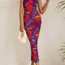 PRETTYGARDEN Wedding Guest Dresses for Women Summer 2026 One Shoulder Ruched Mesh Bodycon Cocktail Beach Floral Maxi Dress (XL)