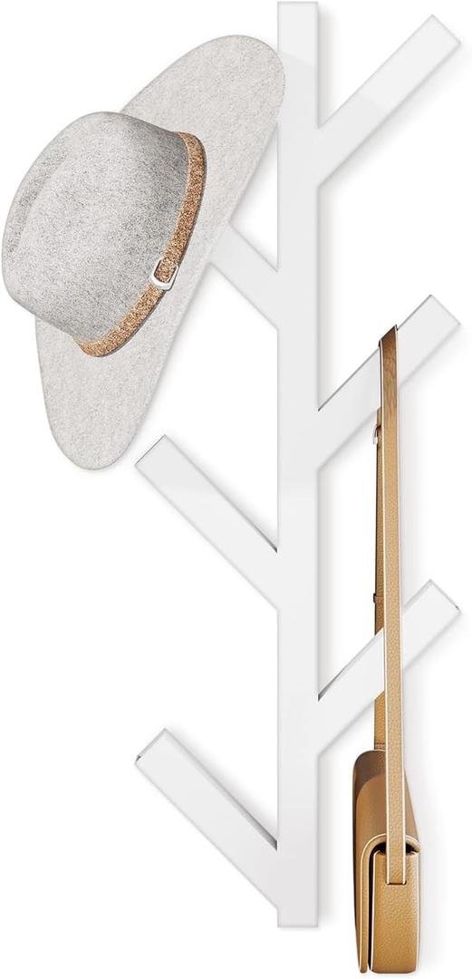 RRG Vertical Coat Rack Wall Mounted, Metal Vertical Hat Rack for Wall, Modern Wall Coat Tree for Hats, Jackets, Bags, Entryway Bedroom (1Pack,White,Height 16")