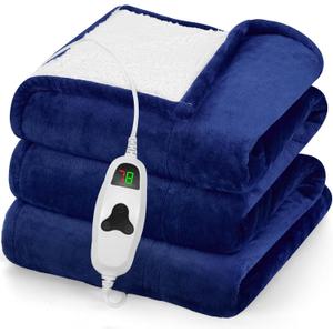 greenoak Heated Blanket Electric Throw 50"X60", Heating Blanket with 10 Heat Levels 8 Hours Auto-Off,Fleece Soft Sherpa Blanket,Gifts for Grandma Mom Seniors, Sea Blue